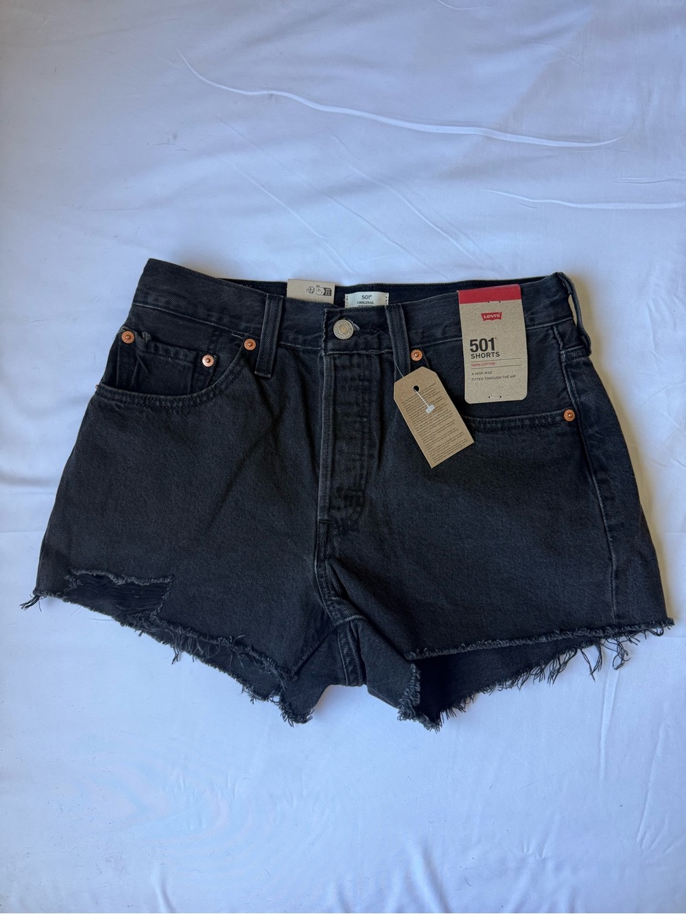 New Levi's 501 High-Rise Black Denim Cutoff Shorts
